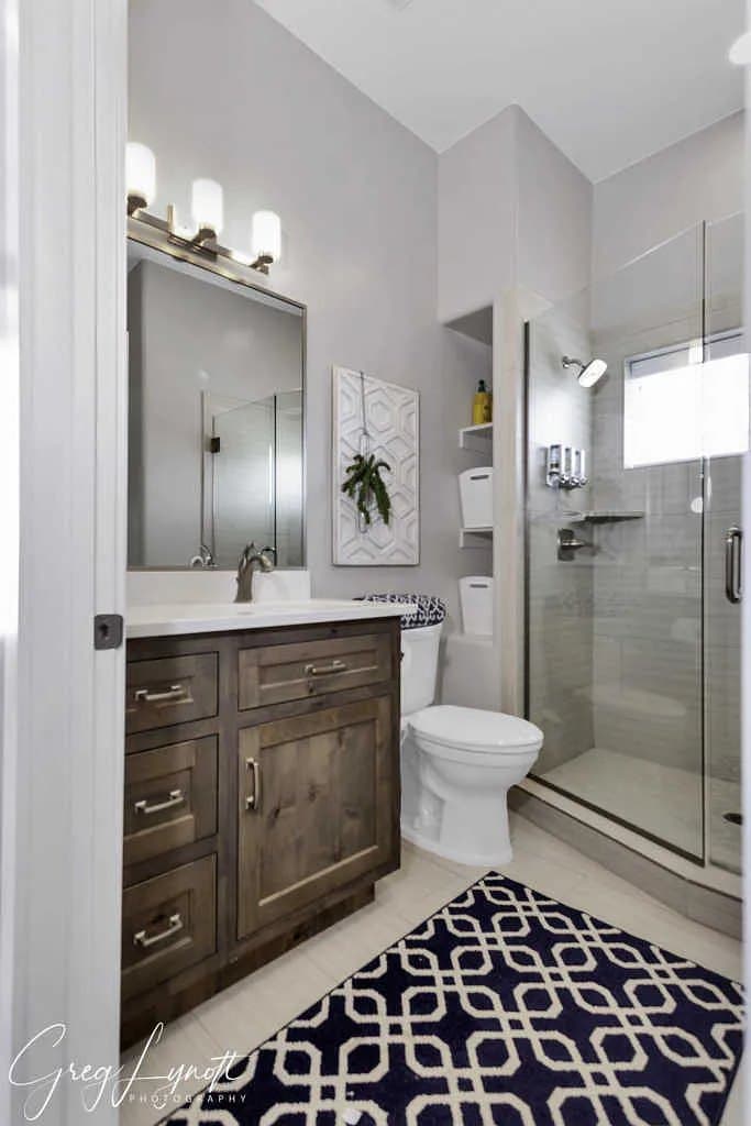 A tiled walk-in shower